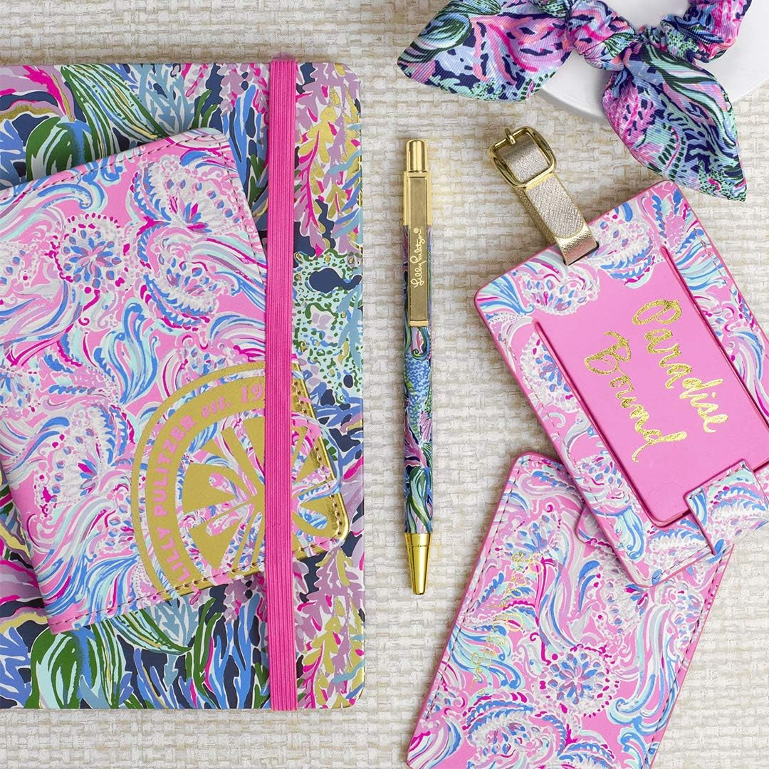 Lilly Pulitzer Leatherette Luggage Tag with Secure Strap, Colorful Suitcase Identifier for Travel