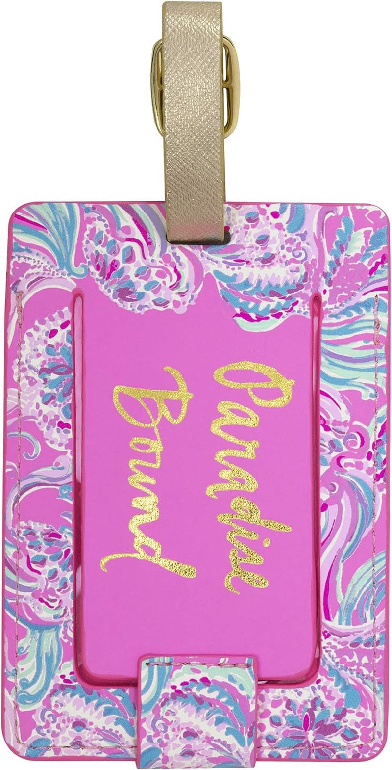 Lilly Pulitzer Leatherette Luggage Tag with Secure Strap, Colorful Suitcase Identifier for Travel