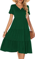 Women'S Casual Summer Tiered Midi Dress Short Sleeve V-Neck Loose Cotton Ruffle Babydoll Dress Boho Sundress